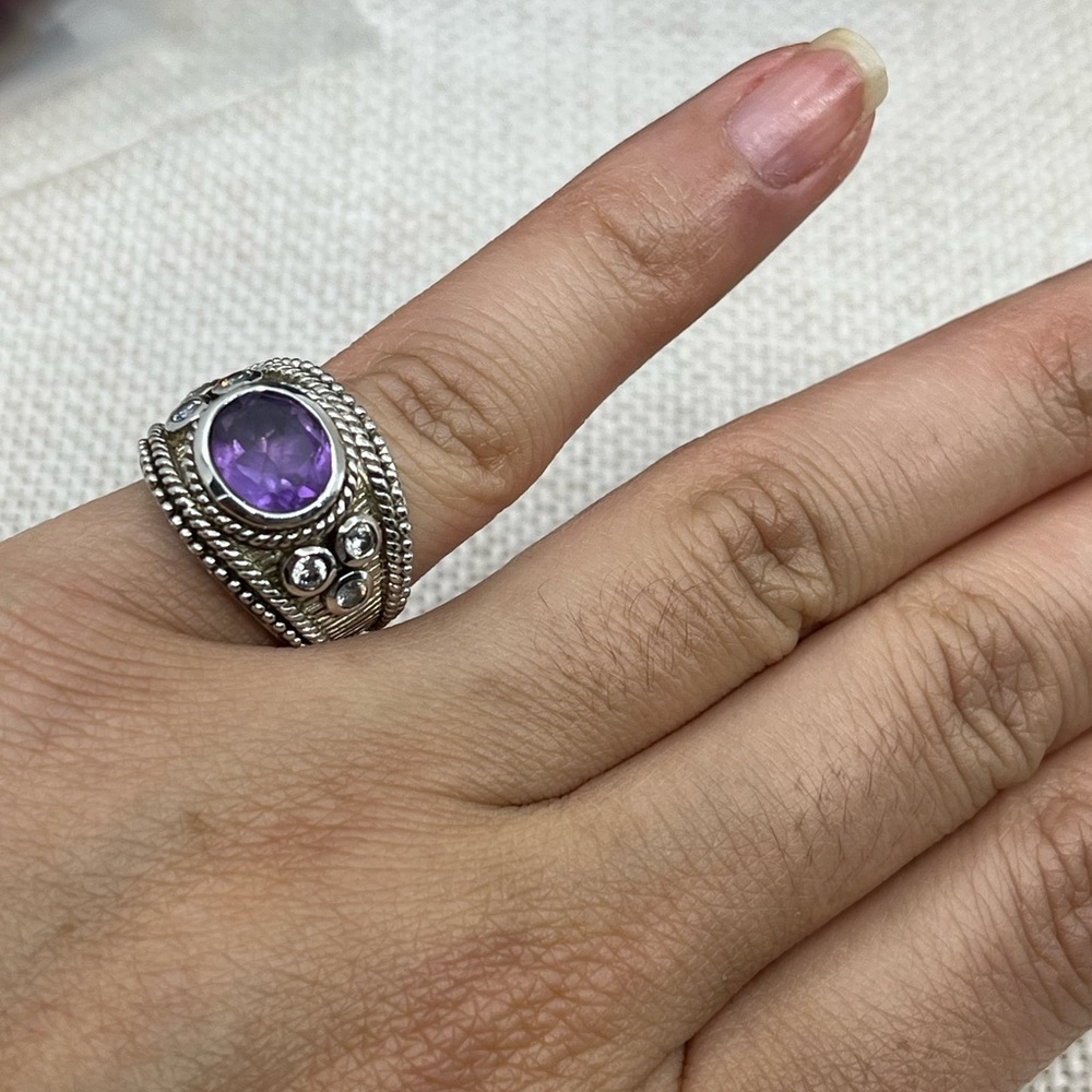 Vintage Judith Ripka Sterling Silver Amethyst Statement Ring – Size 5.75 - Picture 9 of 16